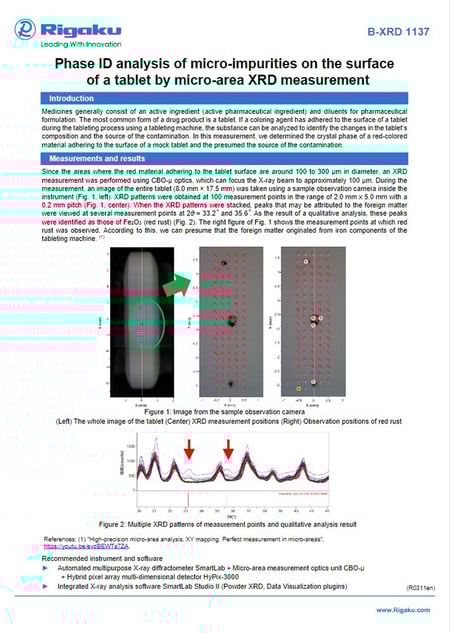 B-XRD1137_Phase_ID_analysis_of_micro-impurities_on_the_surface_of_a_tablet_by_micro-area_XRD_measurement_ApplicationNote_R311en